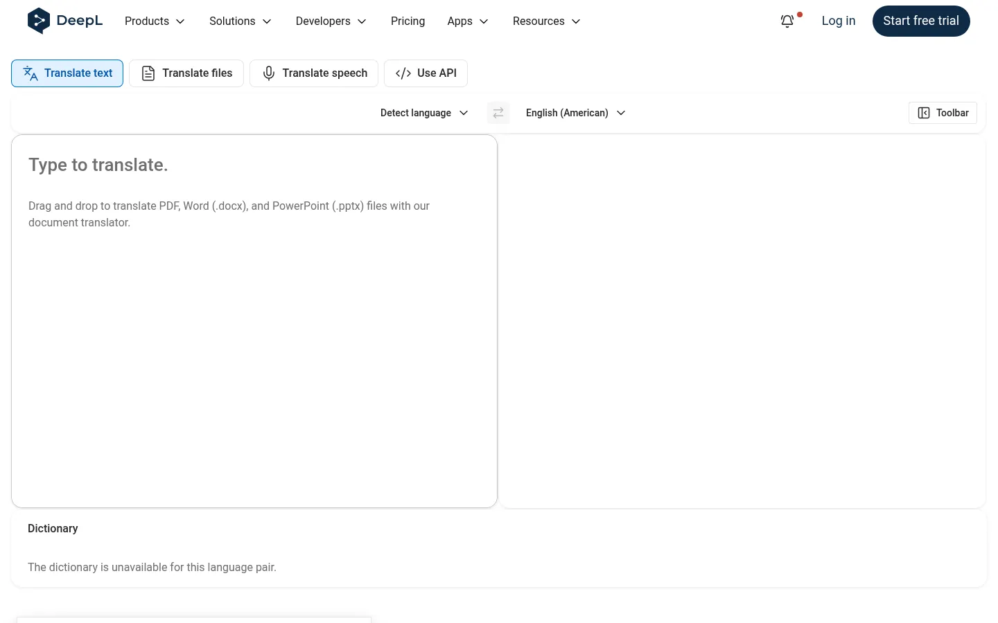 DeepL document translation interface